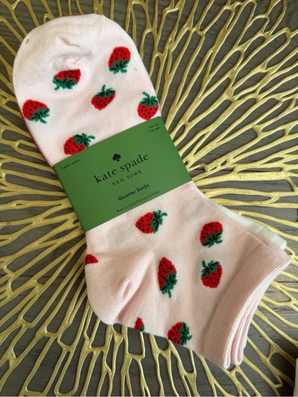 Kate Spade Pink Strawberry Set Quarter Socks